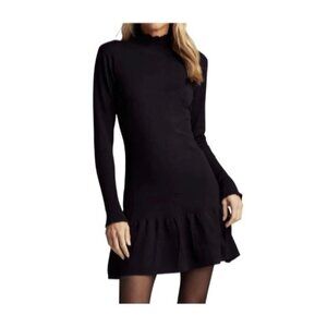 Anthropologie Sundays Womens Andes Mini Dress Size M Black Carbon Mock-Neck
